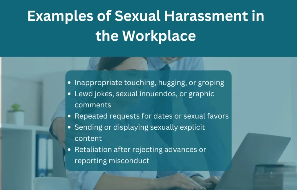 Infographic showing types of workplace sexual harassment