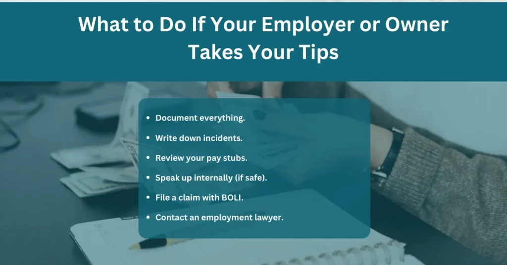 Infographic of what to do if an employer is taking tip money