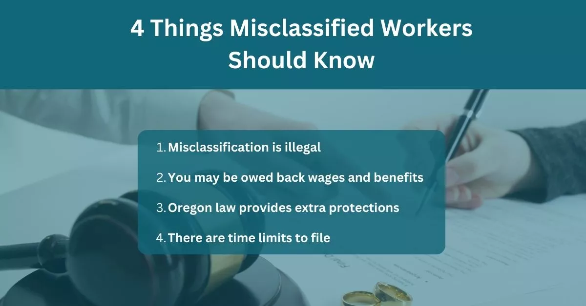 A graphic explaining 4 things misclassified workers should know.